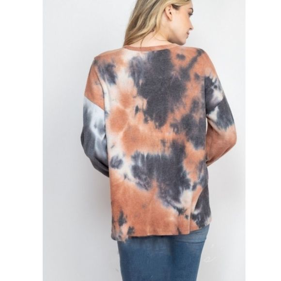 Soft Black And Peach Combo Tie Dye Cold Shoulder Top - Picture 5 of 7